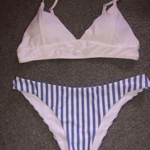 white and blue bikini set.
